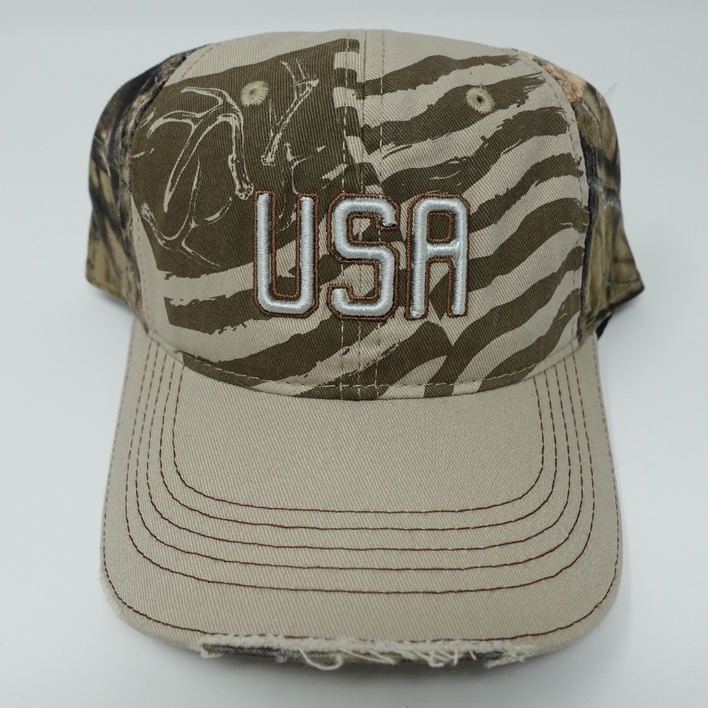Mossy Oak Camouflage Hat Cap Adult OSFM USA Logo Snapback Trucker Distressed
